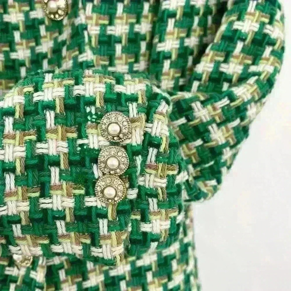 Blogger Favorite Green Zara Woven Textured Double Breasted Tweed Blazer Size S - Picture 8 of 13